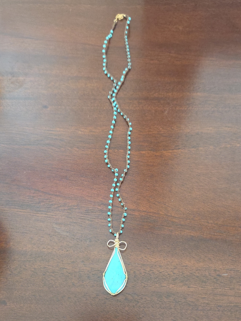 Gold Wire-Wrap Turquoise Teardrop Necklace - Women Jewelry